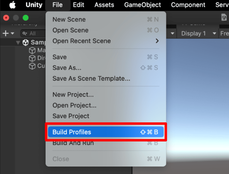 A caixa de diálogo de build no editor do Unity