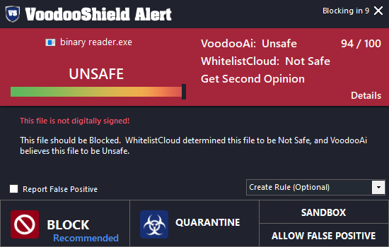 VoodooShield 不安全警报