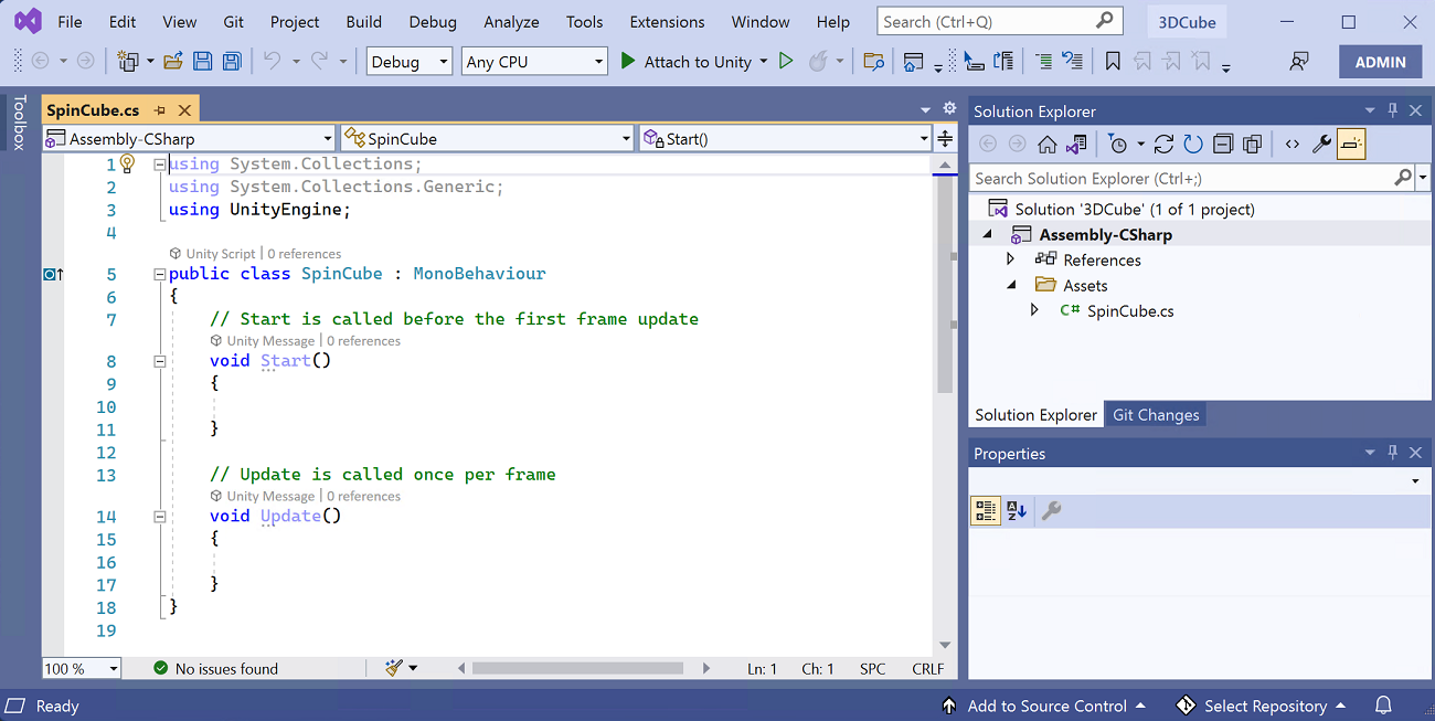 Visual Studio for 编辑器窗口，其中显示了一些自动生成的代码