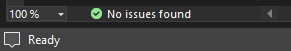 Barra de status do Visual Studio mostrando a mensagem Pronto.