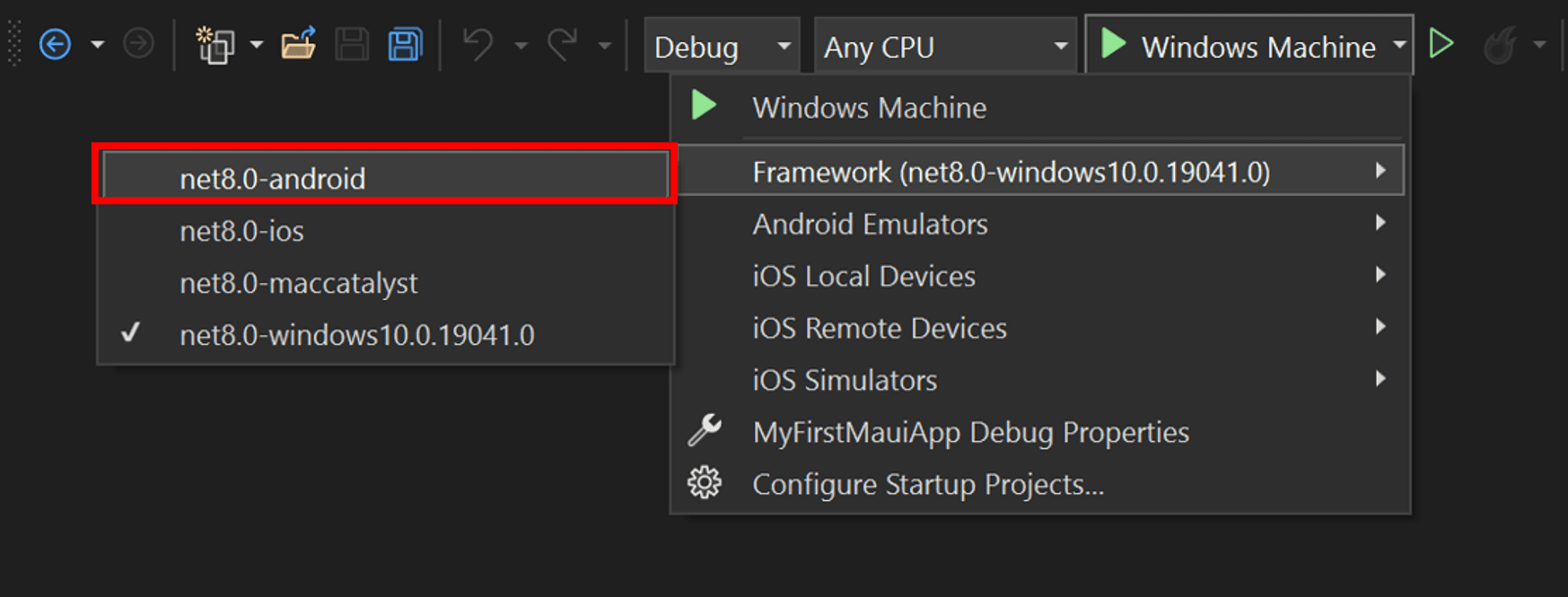 Select Android as target deployment