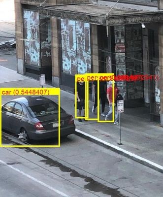ML.NET ha detectado un coche y tres personas en la foto, mediante ONNX